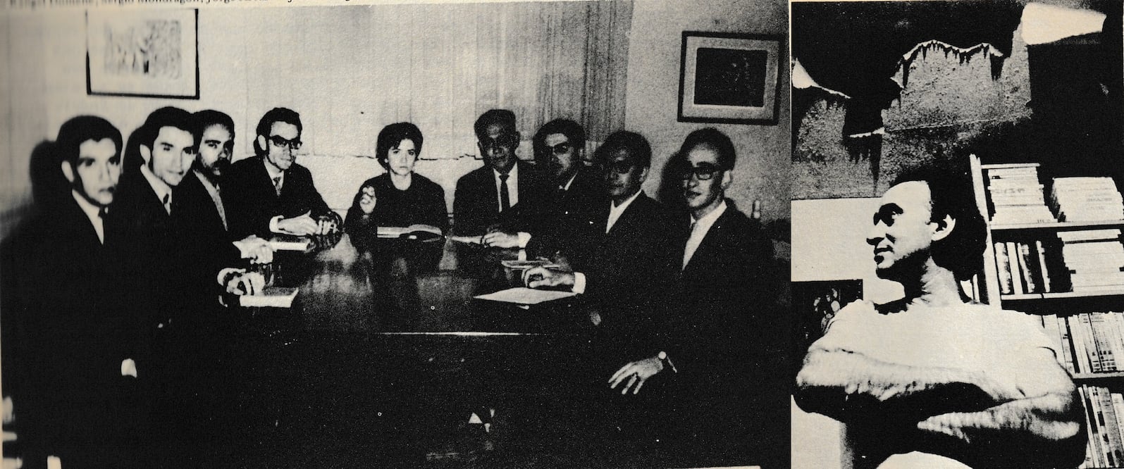 De izquierda a derecha: René Avilés Fabila, Leopoldo Ayala Blanco, Raúl Navarrete, Jorge Ayala Blanco, Marcela del Río, Domingo Miliani, Ernesto Rangel Domene, Sergio Mondragón y Jorge Arturo Ojeda. Fotografía del archivo del C.M.E. En la foto de la derecha aparece Jorge Arturo Ojeda/Tomada de la revista CASA DEL TIEMPO, JULIO, 1981