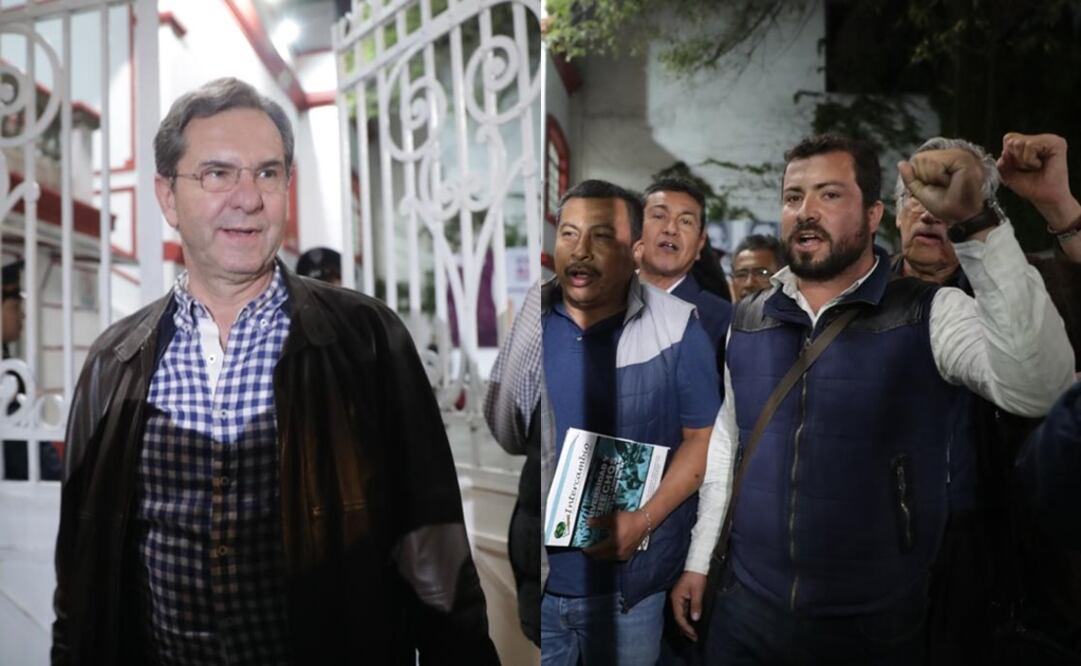 Esteban Moctezuma Barragán y maestros de la CNTE, a su salida de la casa de transición de AMLO (Fotos: Luis Cortés)