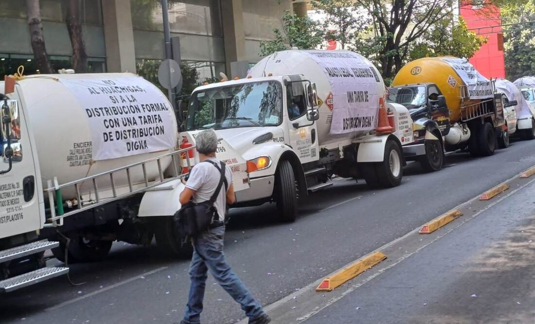 Un grupo de gaseros del Edomex se manifestaron en CDMX en una caravana que causó serios problemas viales durante horas (09/04/2025). Foto: Especial