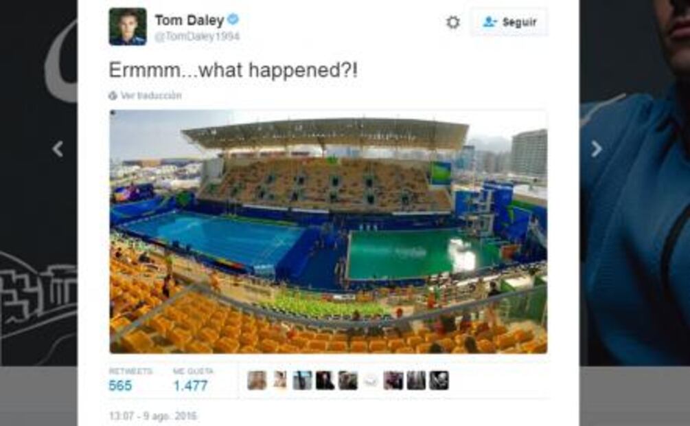 Critican en redes tono de agua de alberca de clavados en Río