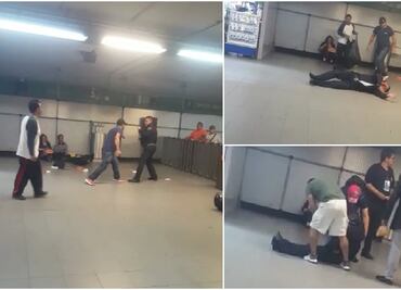 Captan en video pelea entre policía y vagonero en Metro Salto del Agua