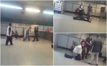 Captan en video pelea entre policía y vagonero en Metro Salto del Agua