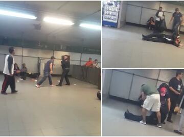 Captan en video pelea entre policía y vagonero en Metro Salto del Agua