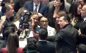 La secretaria de gobernación, Rosa Icela Rodríguez, durante su arribo a la Cámara de Diputados el 1° de septiembre, con el fin de entregar el Segundo Informe de Gobierno de la Presidenta de México, Claudia Sheinbau. Foto: Captura de pantalla