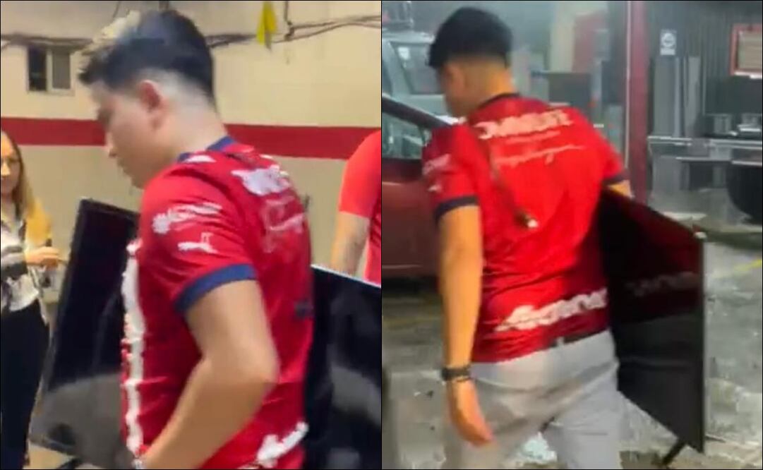 Seguidor de Chivas terminó molesto por caer en la final ante Tigres y se llevó su televisión / FOTO: ESPECIAL