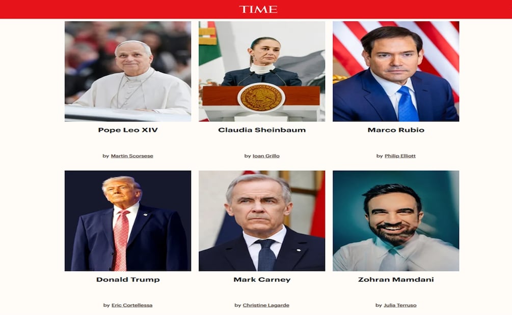 La revista destacó también a la presidenta de México, Claudia Sheinbaum, como una de las 100 personas más influyentes del año, una lista en la que es la única mandataria latinoamericana y comparte la categoría de 'Líderes' junto a su homólogo estadounidense, Donald Trump. Imagen: tomada de Time