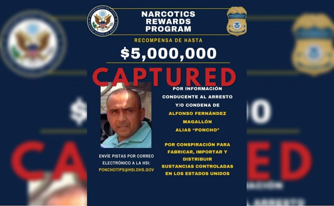 Recompensa por Alfonso Fernández Magallón "Poncho" o "La Quiringua", líder del Cártel de Los Reyes. Foto: X @USAmbMex