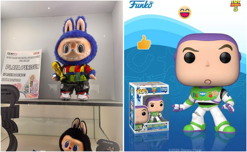 La marca Pop Mart presentó su nueva figura Labubu, conmemorativa de la Copa del Mundo 2026; mientras que Funko mostró su nueva figura de Toy Story. Foto: Andrea Oliva