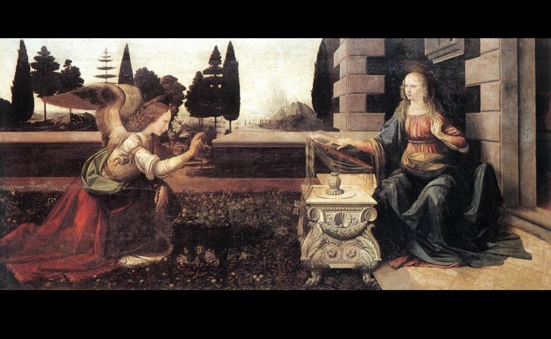 Imagen de "La anunciación", obra de Leonardo da Vinci en la Galería de los Uffizi. Foto: wga.hu