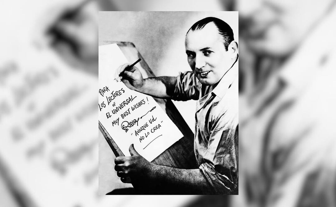Mensaje que Robert Ripley dejó para EL UNIVERSAL en 1938; según comentó “los hechos, para que sean interesantes, deben ser muy cercanos o muy lejanos”. El caricaturista fue apodado “el más mentiroso del mundo”. Foto: Archivo EL UNIVERSAL.
