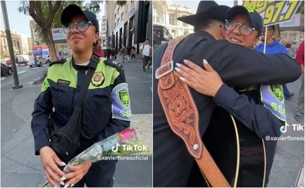 VIDEO: Por San Valentín, músico lleva flores y serenata a polícia en CDMX; así reacciona