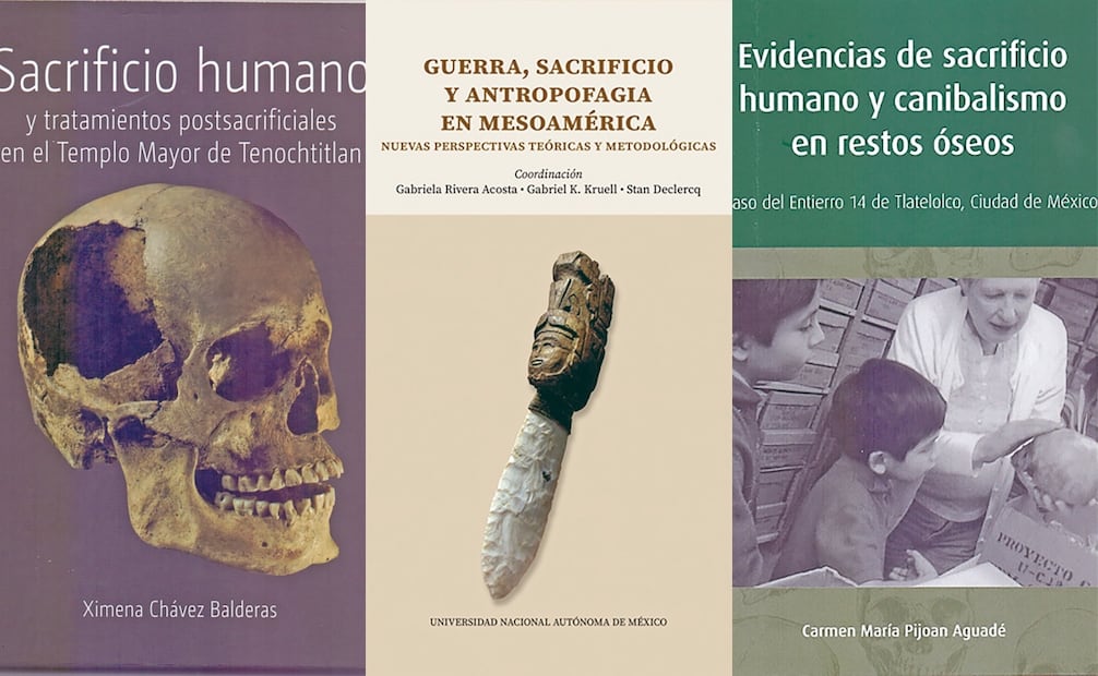 5 libros CONTRA LA DESINFORMACIÓN 

El sacrificio humano en la tradición religiosa mesoamericana, de Leonardo López Luján (INAH/UNAM).
Sacrificio humano y tratamientos postsacrificiales en el Templo Mayor de Tenochtitlan, de Ximena Chávez (INAH).
 Comer al otro, de Stan De-clercq (CEMCA | ENES Morelia-UNAM).
Guerra, sacrificio y antropofagia en Mesoamérica, coordinado por Gabriela Rivera Acosta (UNAM). 
Evidencias de sacrificio humano y canibalismo en restos óseos. El caso del Entierro 14 de Tlatelolco, de Carmen María Pijoan Aguadé (INAH). Fotos: Especiales