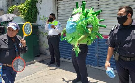 Con botarga de Covid-19 promuven uso de cubrebocas en Morelos