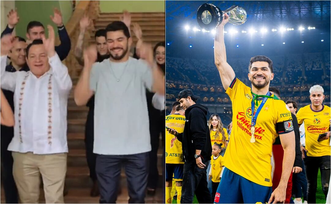 Joaquín Díaz, Gobernador de Yucatán y Henry Martín hacen el baile del Tricampeón. FOTO: ESPECIAL