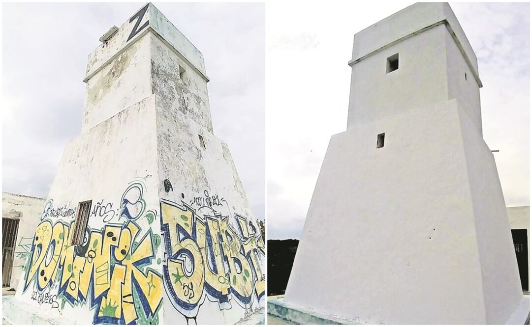 Con las labores de ayer se cubrieron los grafitis y la Z que fue estampada en la parte superior de la torre (ADRIANA VARILLAS. EL UNIVERSAL)