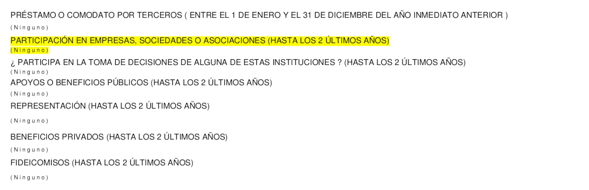 Participación en empresas declaradas por Ricardo Fernández en 2025 en su declaración patrimonial. Foto: Captura de pantalla.