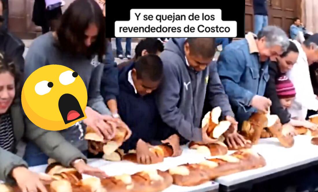 Momento exacto en que zacatecanos se abalanzan, con todo, a la monumental Rosca de Reyes en 2013. Foto: Especial/El Universal