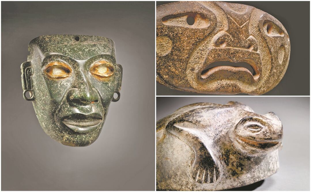 En la subasta “Quetzalcoatl: serpent à plumes”  hay tres piezas falsas: el lote 9, una rana tallada en piedra; el lote 23 y catalogado como el segundo objeto con mayor estimación y una máscara teotihuacana clásica, entre otras. Fotos: Christie’s