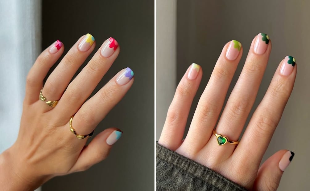El detalle floral solo en la punta de la uña. Foto: Instagram @danaturenails