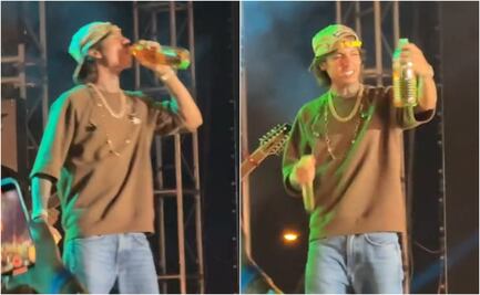 Natanael Cano vive asqueroso momento al probar supuesta orina en pleno concierto: "se pasan de ver…"