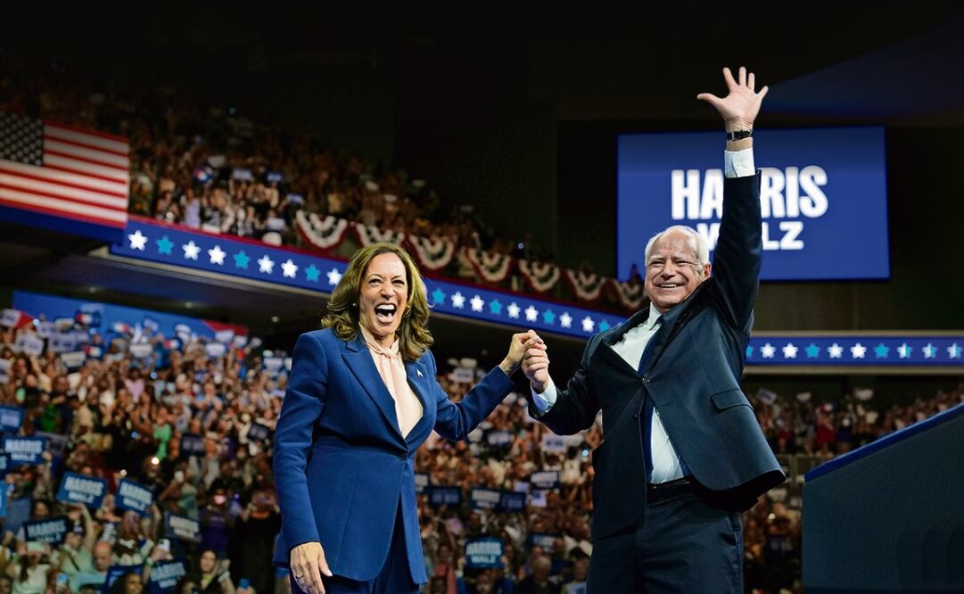 Kamala Harris y Tim Walz realizan viaje por Pensilvania como parte de su campaña. Foto: Matt Rourke / AP