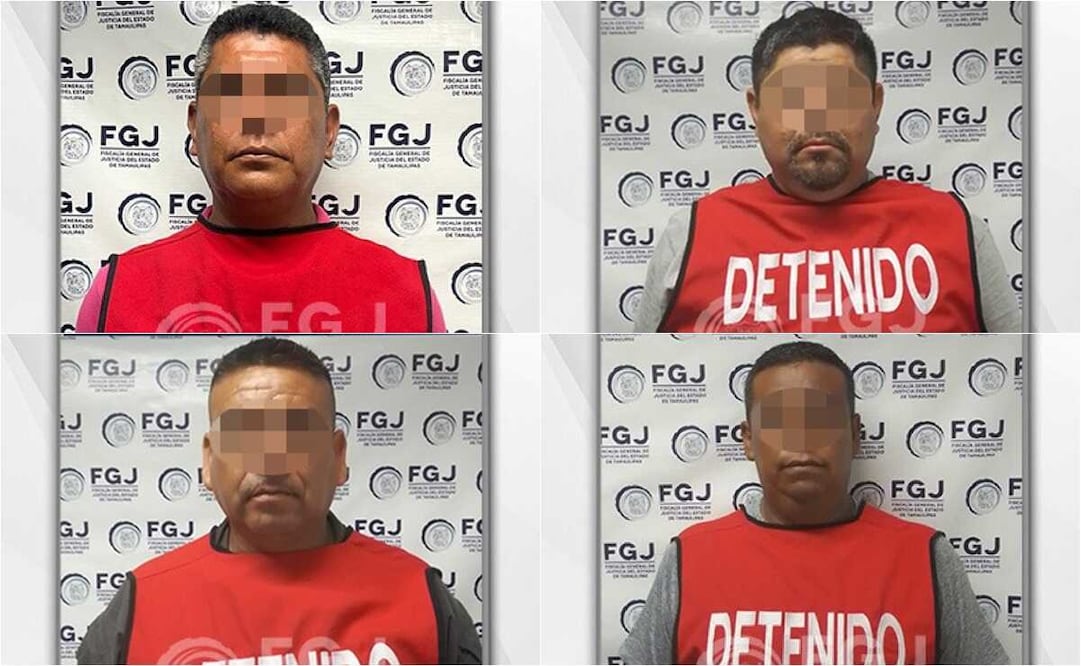 Jesús Ángel “R”, Mario Alberto “L”, Santos “P” y Miguel Ángel “R”, presuntos responsables del homicidio de 3 internos. Foto: Especial