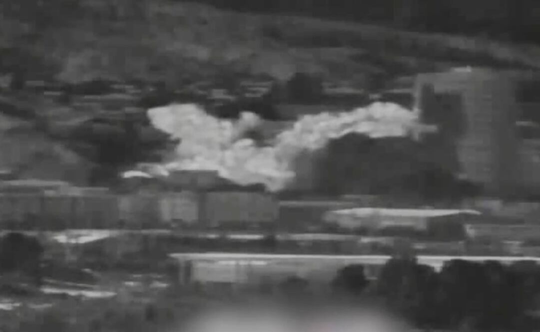 An image from a thermal observation device showing the explosion of an inter-Korean liaison office building in North Korea's Kaesong is seen from Paju, South Korea - Photo:South Korea Defense Ministry/Yonhap via AP