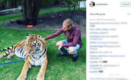 Bieber posa junto a tigre en fiesta