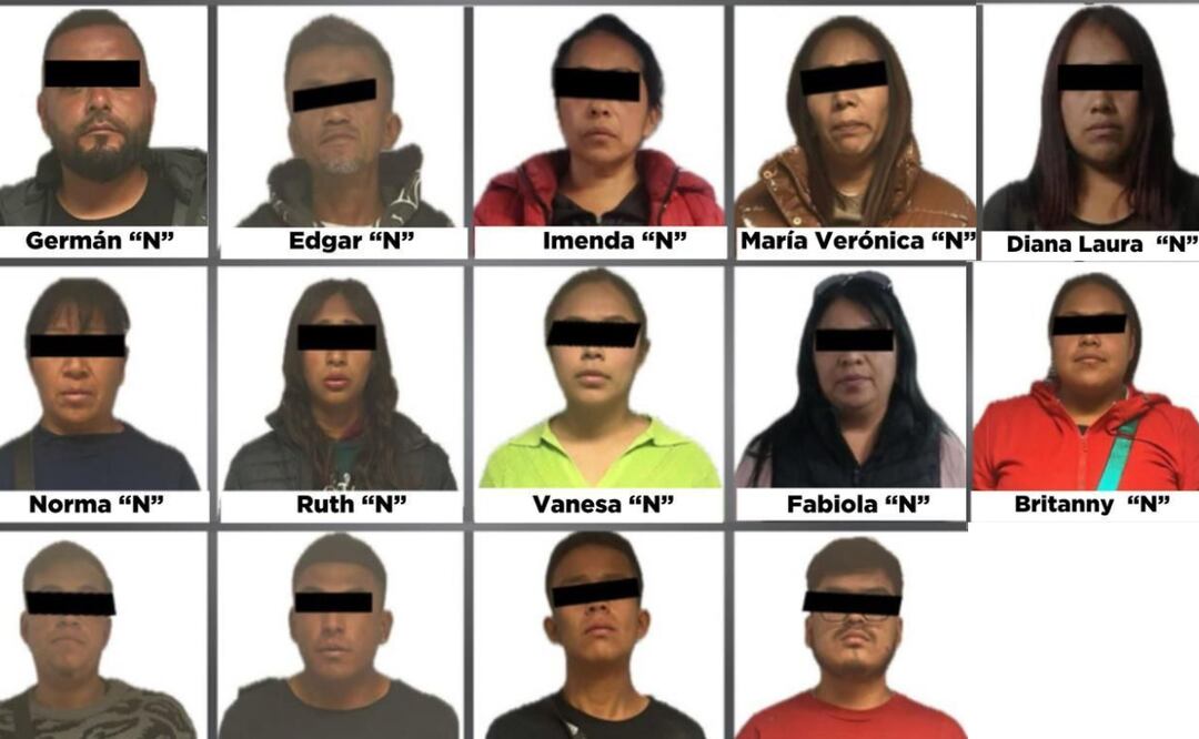 Los 14 extorsionadores de comerciantes. Foto: Especial