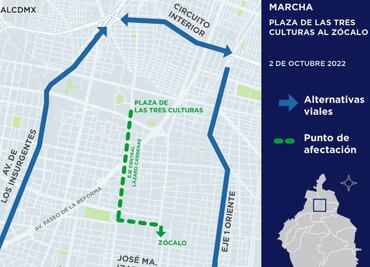 Estos son los cortes y alternativas viales por marcha conmemorativa del 2 de octubre