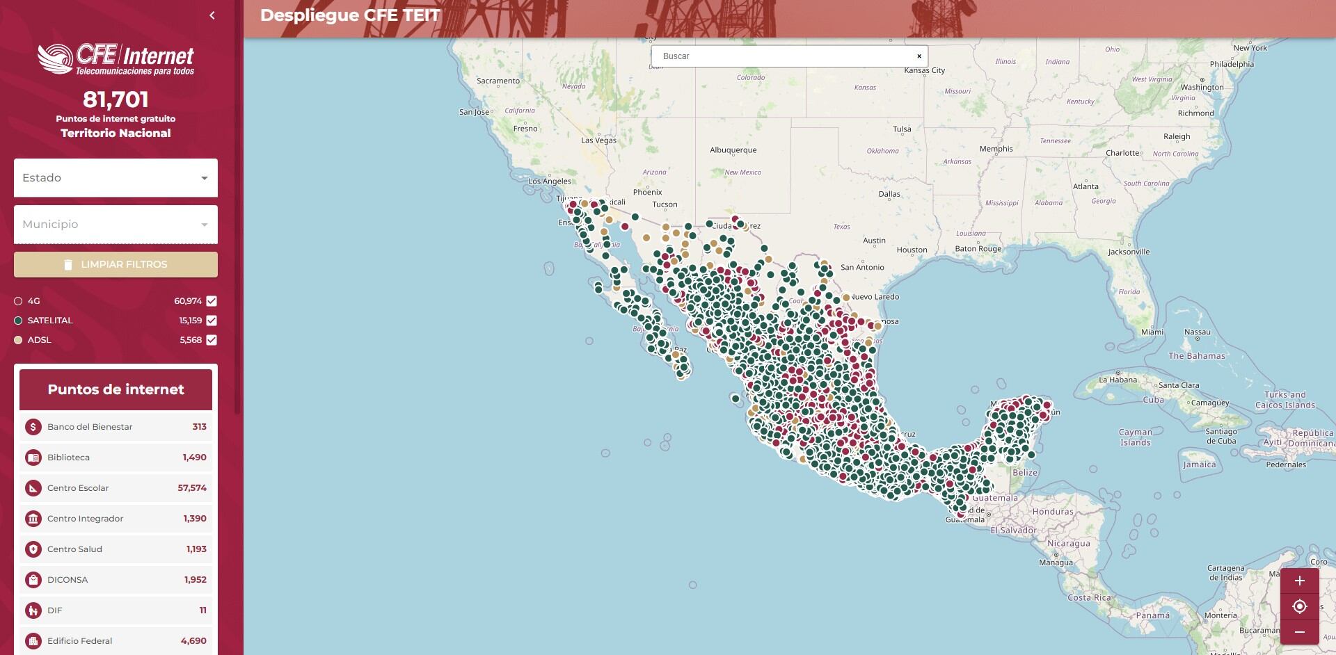 Mapa CFE Internet para todos. Foto: Captura de pantalla