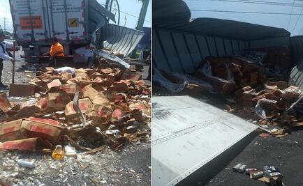 Roban cerveza tras impacto de tráiler con tren en NL