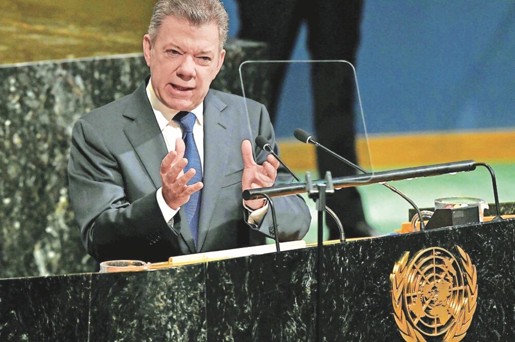 El presidente colombiano Juan Manuel Santos, en su discurso de ayer en la ONU. Foto: EVAN SCHNEIDER. EFE