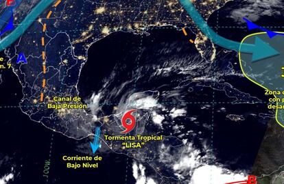 Huracán “Lisa” se degrada a tormenta tropical; provocará lluvias en Tabasco, Chiapas y otros 5 estados