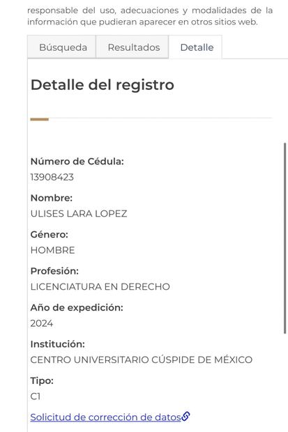 Foto: Captura Registro Nacional de Profesionistas