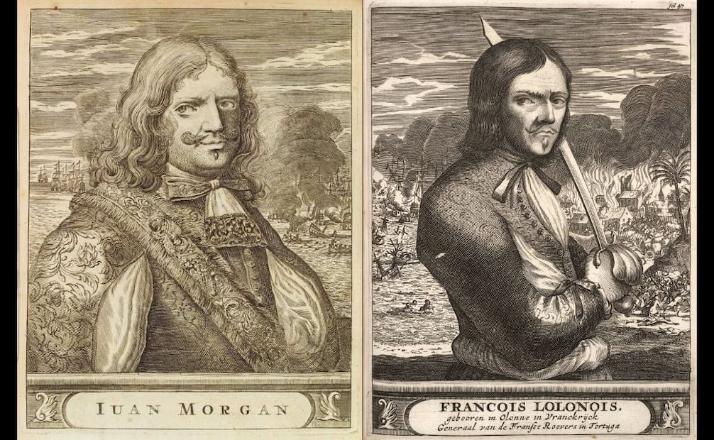 Una diferencia entre Morgan (izq.) y Nau (der.), más conocido como "Francois El Olonés", es que el primero era corsario de Gales y el segundo un desertor del ejército de Francia. Wikimedia Commons.