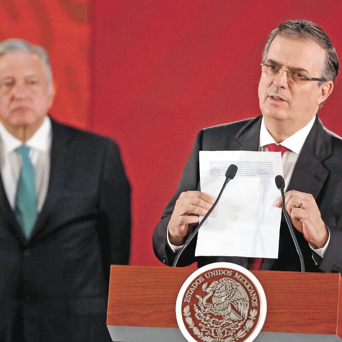 El titular de la SRE, Marcelo Ebrard, habló sobre el tema comercial con EU, durante la conferencia del presidente Andrés Manuel López Obrador. GUSTAVO GRAF. REUTERS