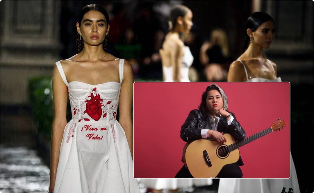 La "Canción Sin Miedo" de Vivir Quintana resonó en el último segmento del desfile Dior Cruise 2024 en Ciudad de México. / foto: AFP e Instagram Vivir Quintana.