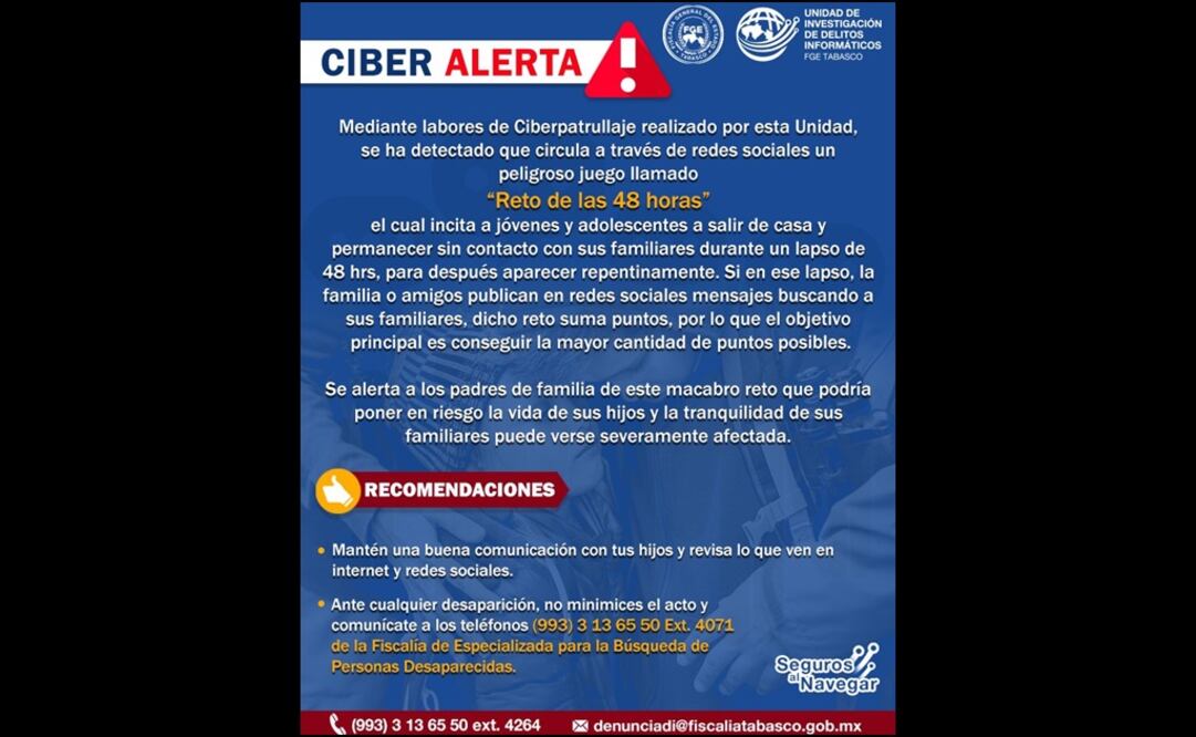 El fiscal Fernando Valenzuela señaló que el “juego” nació en España pero que pudo llegar a través de las redes sociales al estado, por lo que la Policía Cibernética ya investiga el caso. (Foto: Tomada de Twitter @FGETabasco)