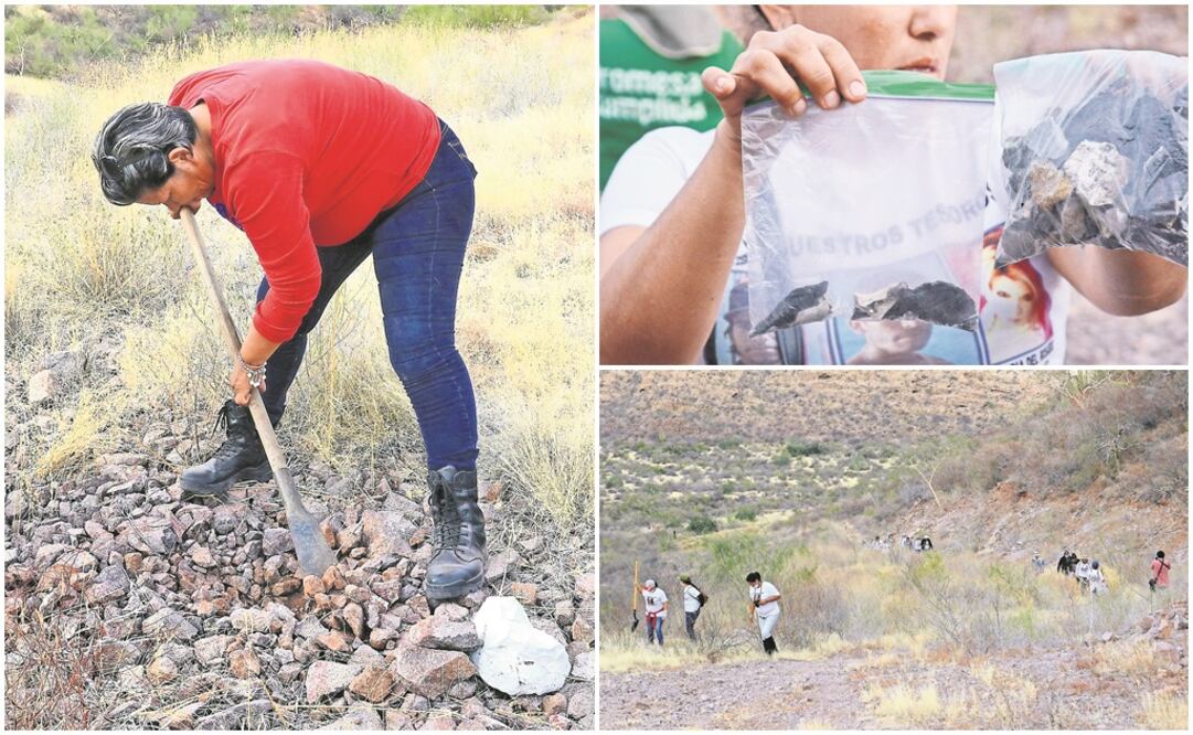 El grupo que busca a sus desaparecidos, conformado por alrededor de 50 personas, recorrió el Cañón del Nacapule, donde encontraron cerca de 20 huesos que entregaron a las autoridades de la fiscalía estatal en San Carlos (FOTO: CORTESÍA)