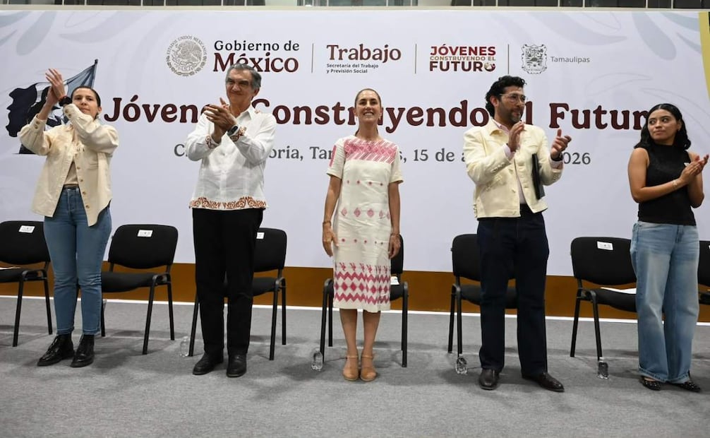 La presidenta de México, Claudia Sheinbaum, durante un evento del programa Jóvenes Construyendo el Futuro en Ciudad Victoria, Tamaulipas. Foto: Presidencia