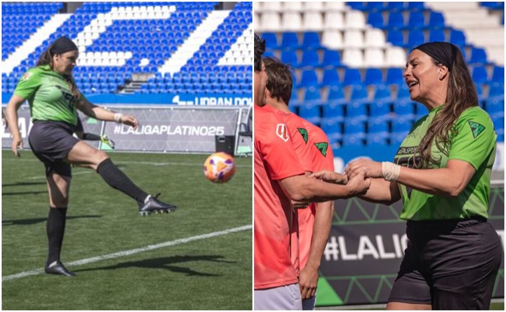 Karla Sofia Gascón volaba por la banda derecha y estrelló dos balones en la portería custodiada por el campeón mundial Iker Casillas. Cortesía Premios PLATINO.