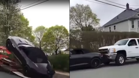 En vídeo: Jaguar F-Type cae de una grúa y después choca contra una pick-up