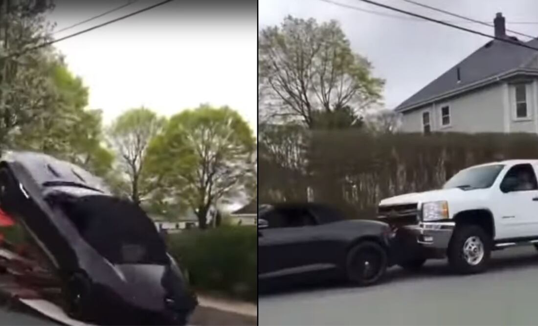 En vídeo: Jaguar F-Type cae de una grúa y después choca contra una pick-up