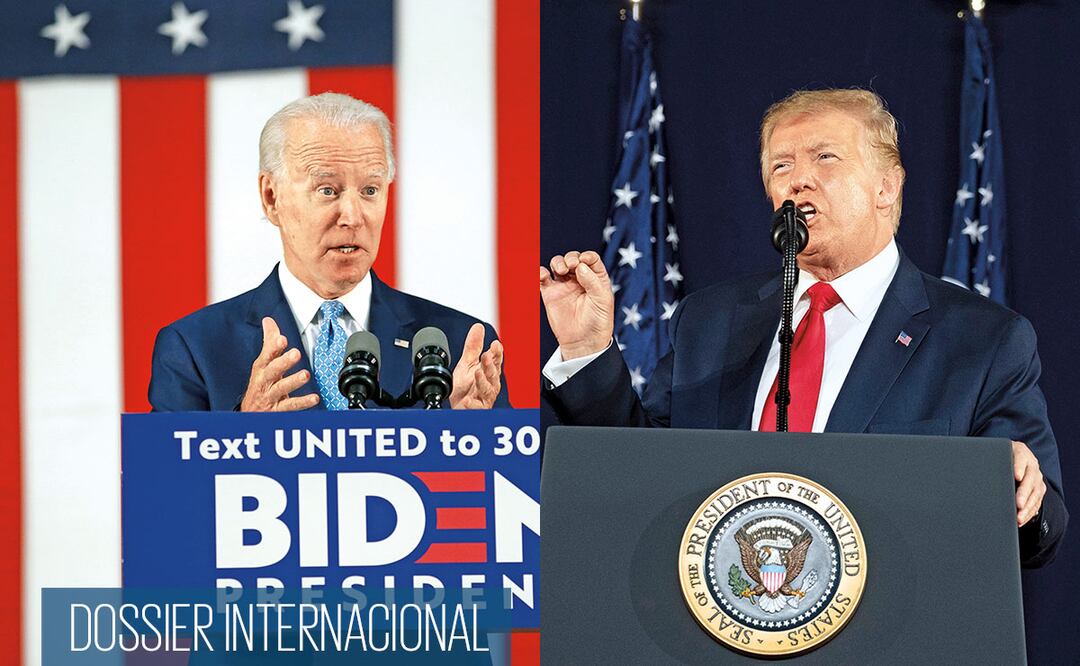 El virtual candidato demócrata, Joe Biden, en Wilmington, Delaware; y El presidente Donald Trump, en el Monte Rushmore, Keystone, Dakota del Sur. Foto: ALEX BRANDON. AP