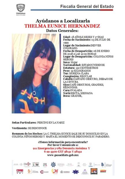 Fiscalía de Chihuahua solicita ayuda para localizar a joven desaparecida