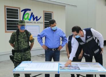 Supervisa gobernador construcción de hospital móvil Covid-19 en Matamoros