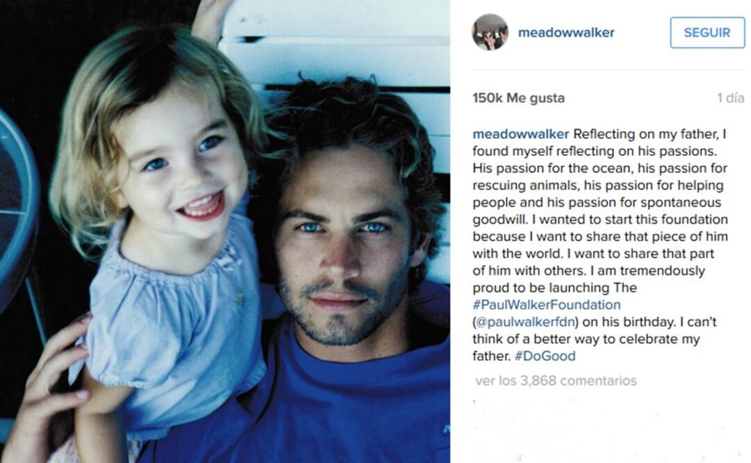 Meadow Walker anunció que creará una fundación en honor a su padre Foto: Instagram