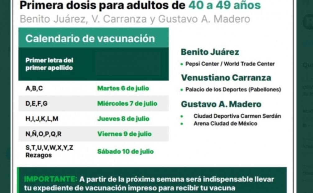 Inicia vacunación Covid para adultos de 30 a 39 años en 5 alcaldías de CDMX