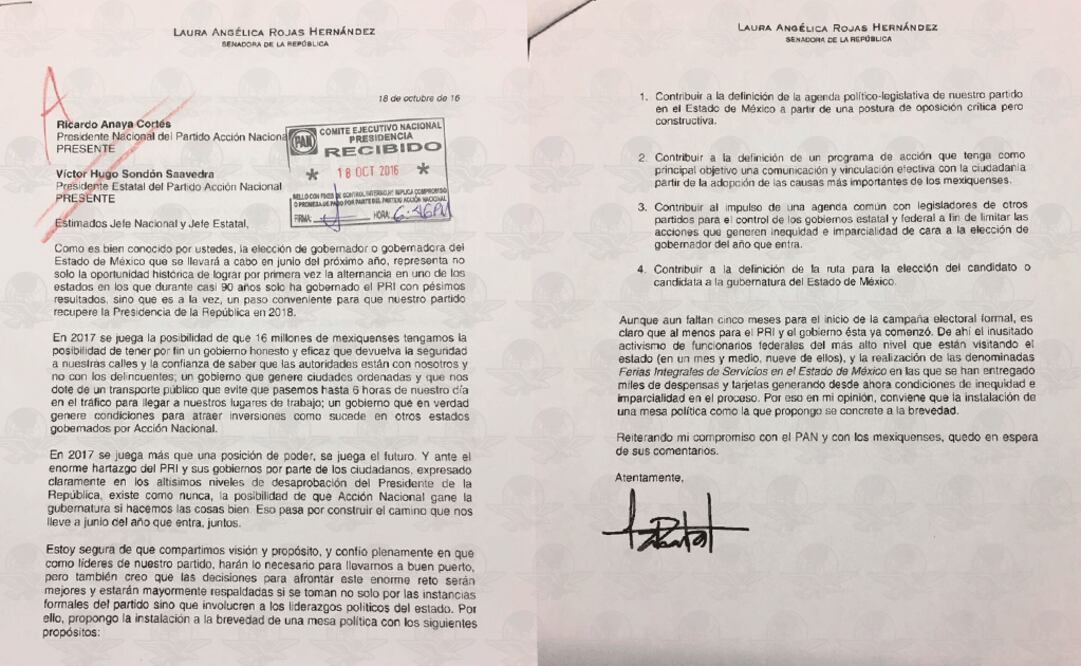 FOTO: la carta de la senadora Laura Rojas